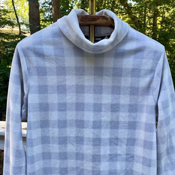 Lands’ End Grey White Check Fleece Turtleneck Tunic Sweater - Picture 5 of 7